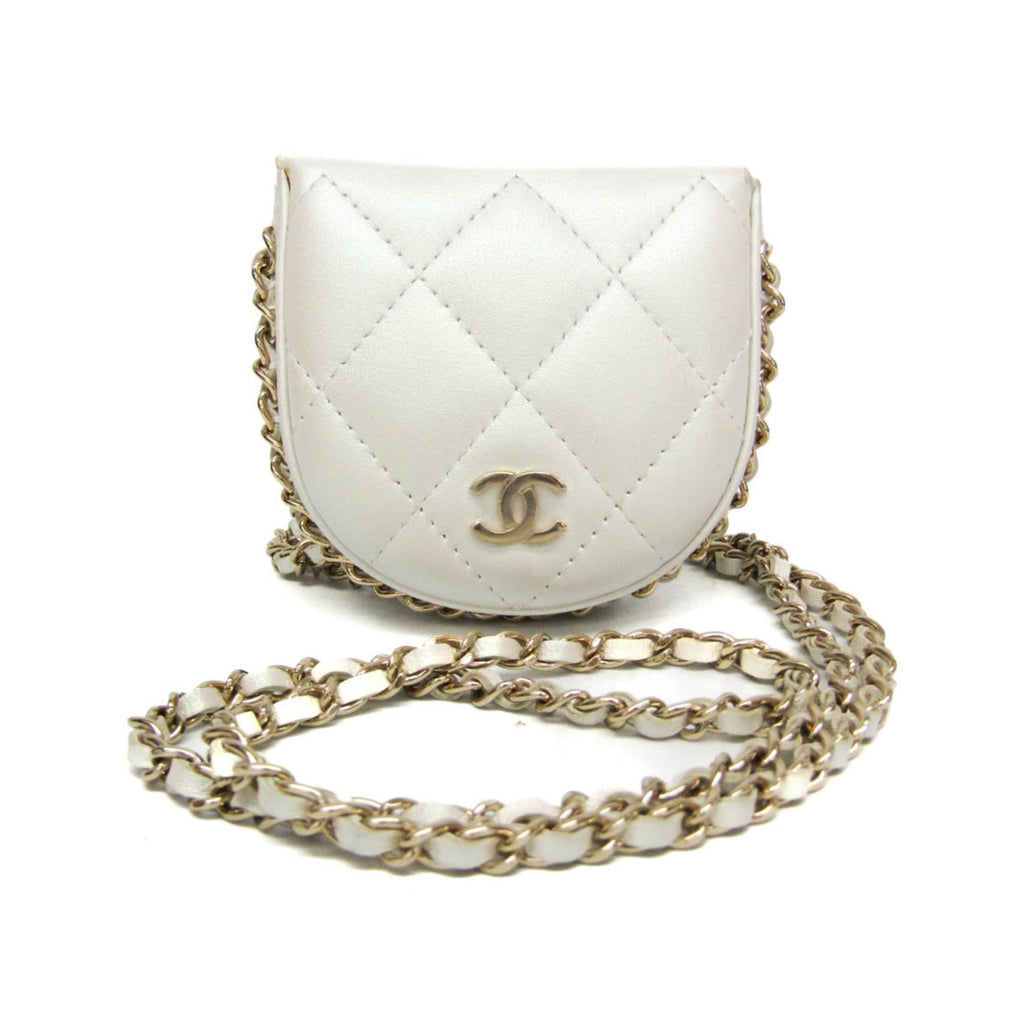Monedero Chanel Chain Around Coin con cadena Mini bolso de hombro de cuero blanco - Usado