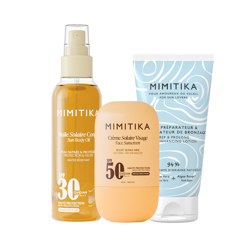TRIO Crème visage SPF50 + Huile solaire SPF30 + Lait Prolongateur de Bronzage
