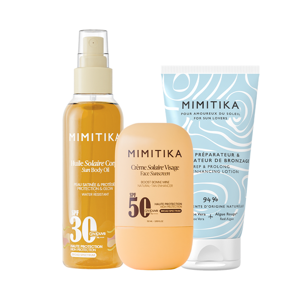 Trio Crème Visage Spf50 + Huile Solaire Spf30 + Lait Prolongateur De Bronzage