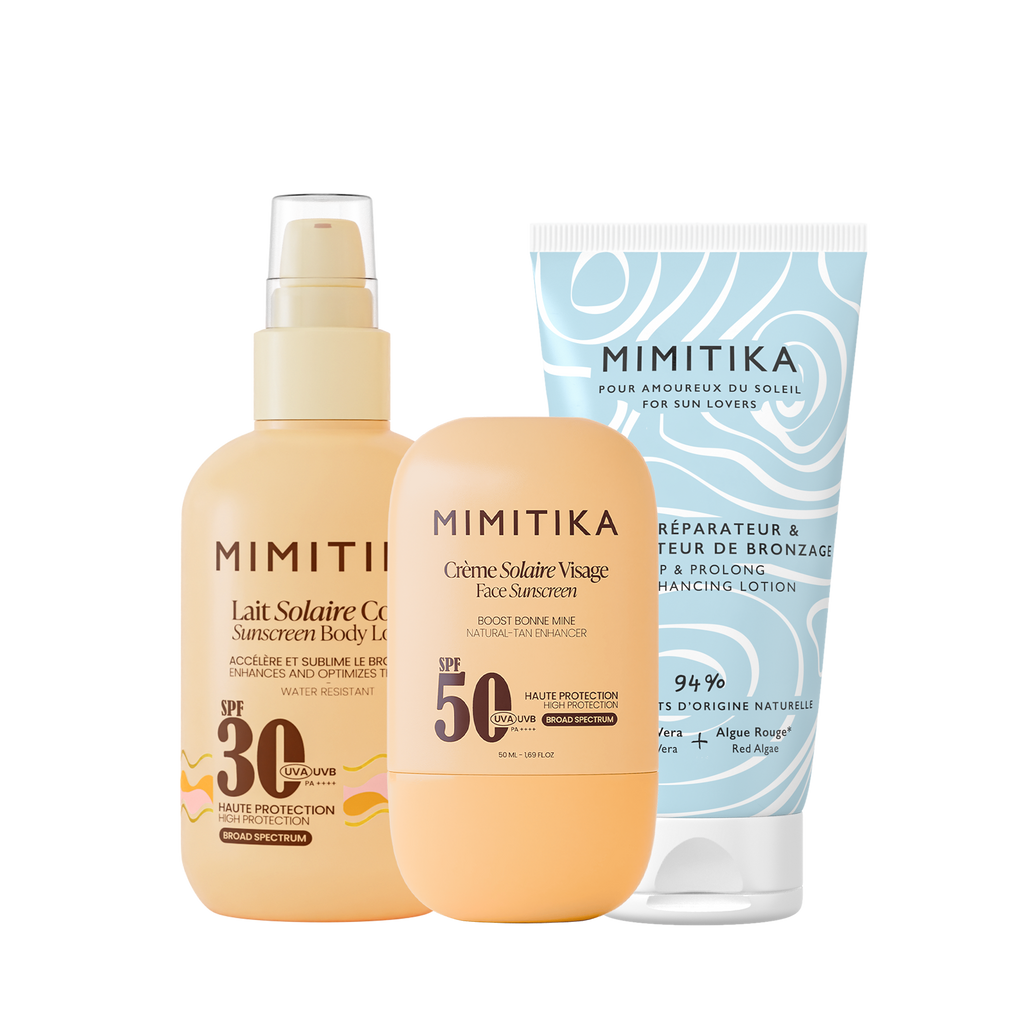 TRIO Lait solaire SPF30 + Crème visage SPF50 + Lait Prolongateur de Bronzage