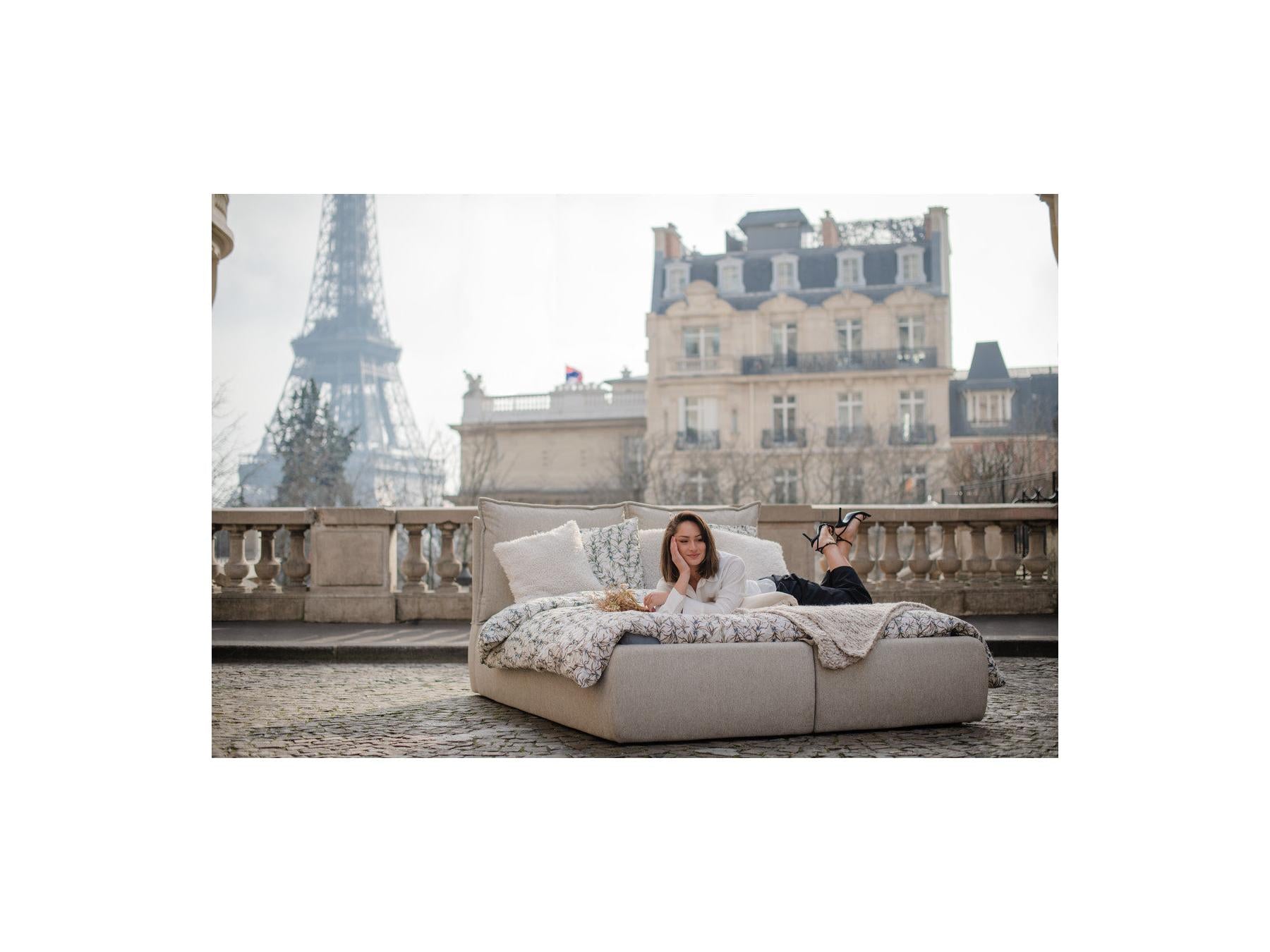 Garance - Cama con arcón con cabecero efecto almohada
