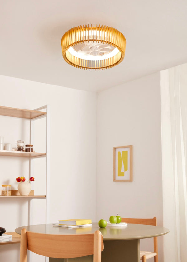 Wind Craft - 20W Silent Ceiling Fan Adjustable Blades With LED Light - White/Light Wood