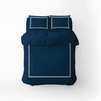 Annecy - Housse De Couette + Taie D'Oreiller - Satin De Coton - Blanc / Bleu Foncé