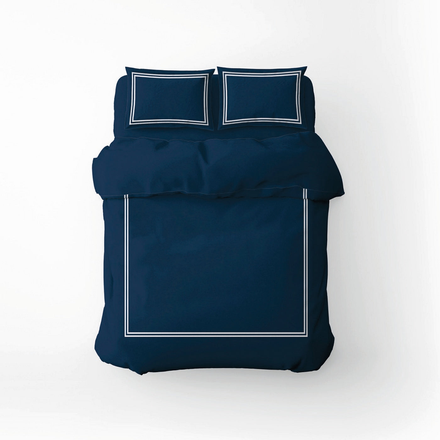 Annecy - Housse De Couette + Taie D'Oreiller - Satin De Coton - Blanc / Bleu Foncé