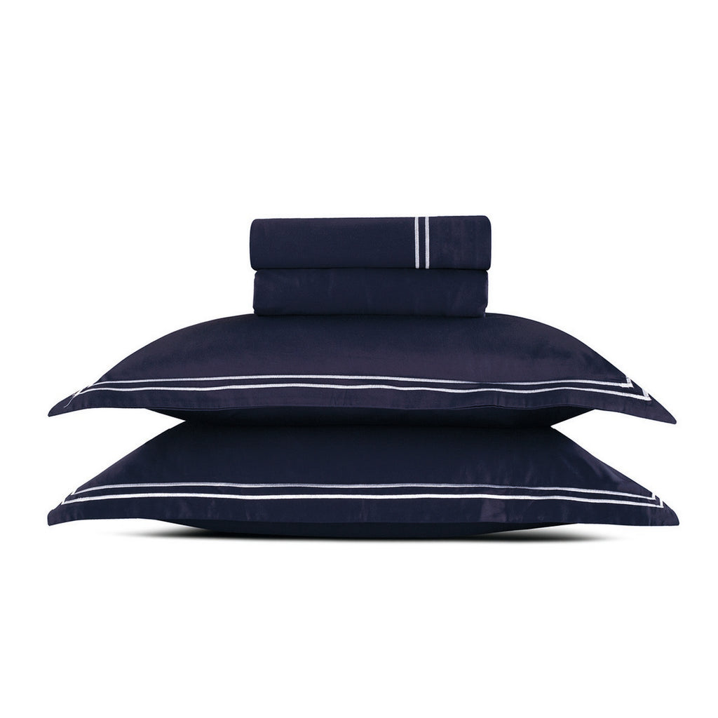 Annecy - Bed Linen Set - Cotton Sateen - White / Dark Blue