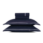 Annecy - Bed Linen Set - Cotton Sateen - White / Dark Blue
