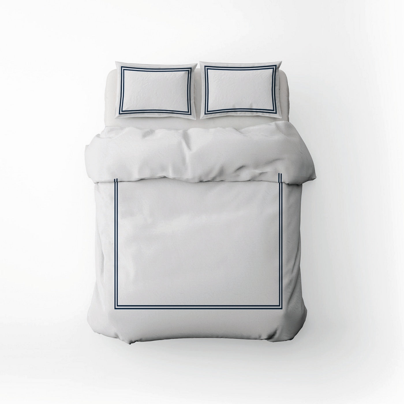 Annecy - Housse De Couette + Taie D'Oreiller - Satin De Coton - Bleu Foncé / Blanc