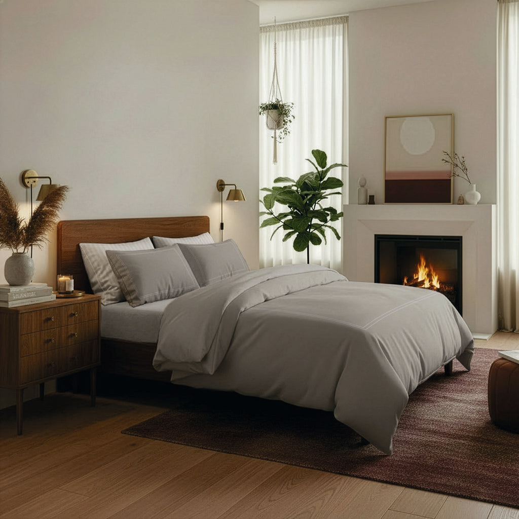 Annecy - Housse De Couette + Taie D'Oreiller - Satin De Coton - Taupe / Taupe