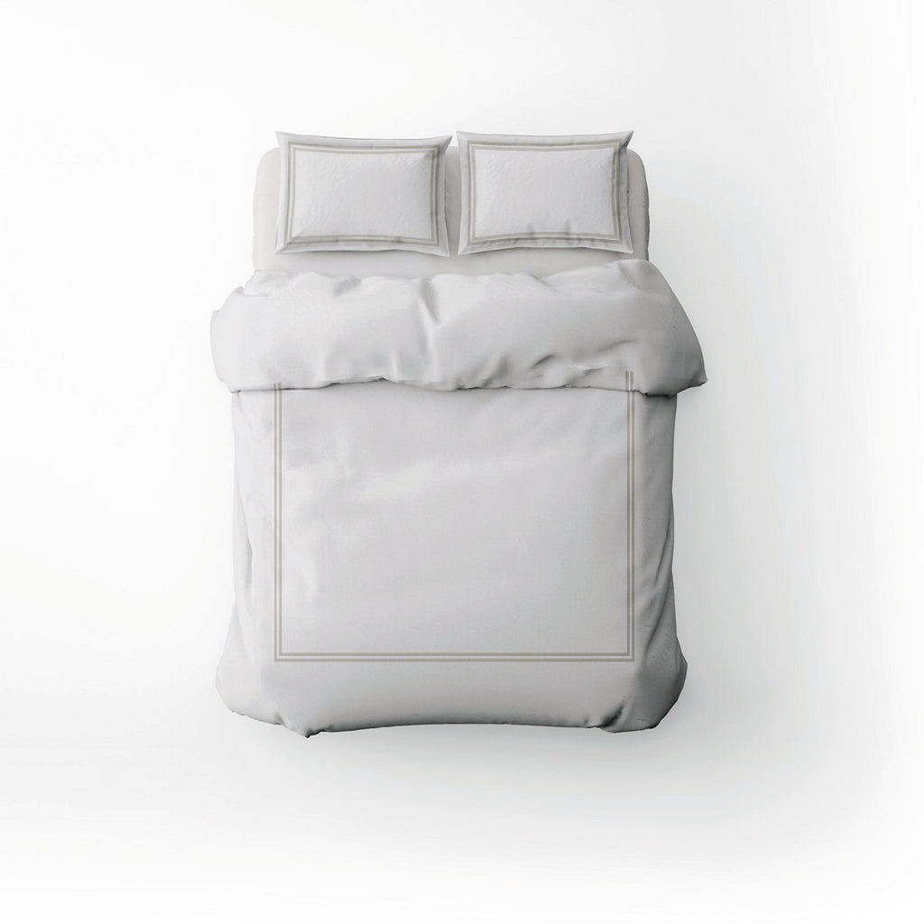 Annecy - Housse De Couette + Taie D'Oreiller - Satin De Coton - Taupe / Blanc