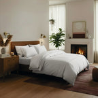 Annecy - Housse De Couette + Taie D'Oreiller - Satin De Coton - Taupe / Blanc
