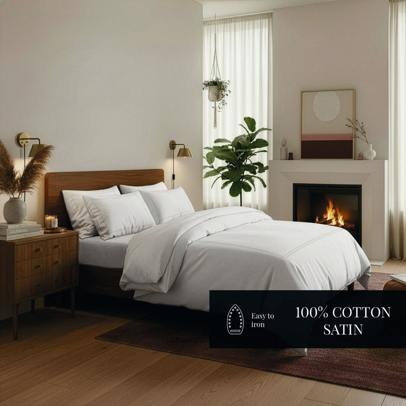 Annecy - Housse De Couette + Taie D'Oreiller - Satin De Coton - Taupe / Blanc