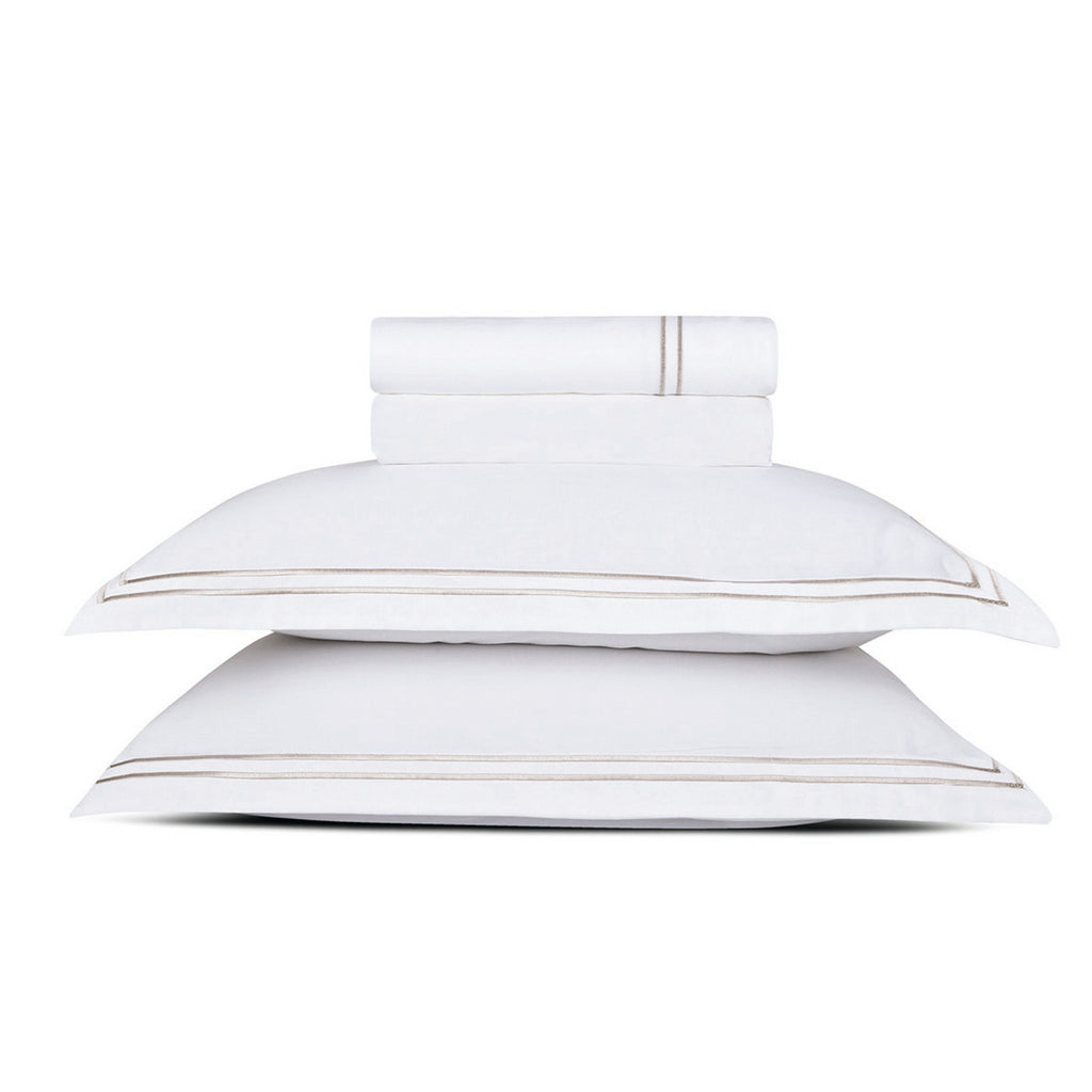 Annecy - Sheet Set - Cotton Sateen - Taupe / White