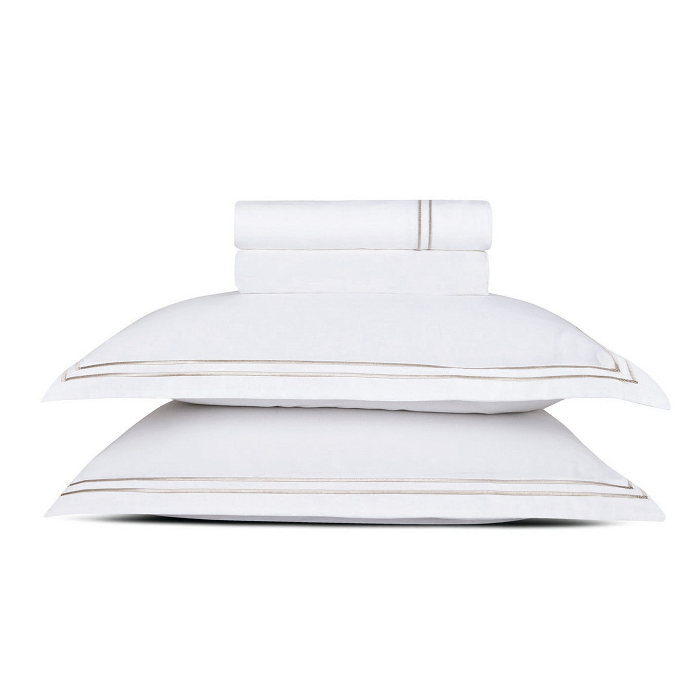 Annecy - Sheet Set - Cotton Sateen - Taupe / White