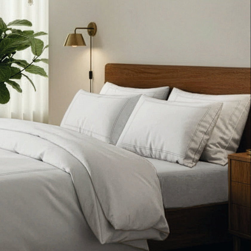 Annecy - Pillowcase - Cotton Sateen - Grey / White