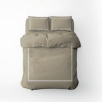 Annecy - Housse De Couette + Taie D'Oreiller - Satin De Coton - Blanc / Taupe