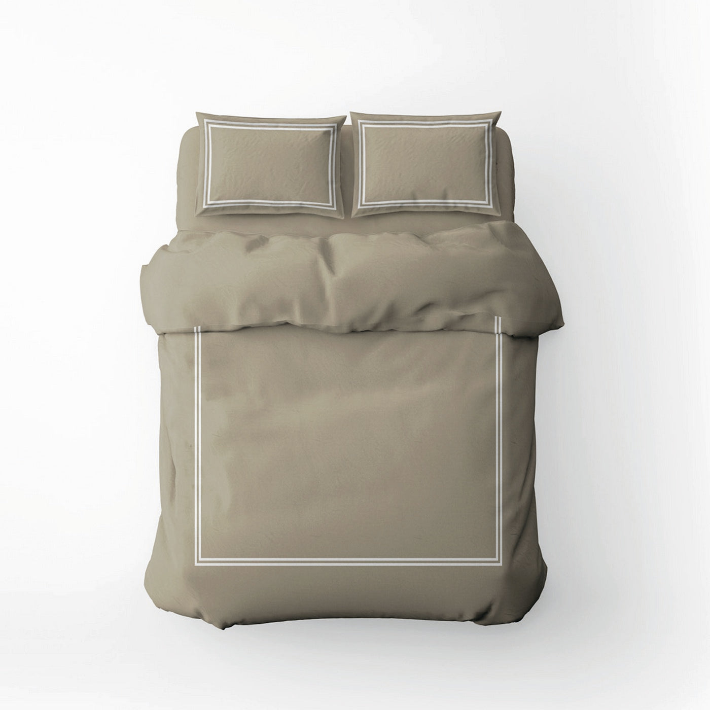 Annecy - Housse De Couette + Taie D'Oreiller - Satin De Coton - Blanc / Taupe