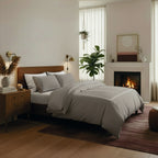 Annecy - Housse De Couette + Taie D'Oreiller - Satin De Coton - Blanc / Taupe