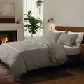 Annecy - Housse De Couette + Taie D'Oreiller - Satin De Coton - Blanc / Taupe