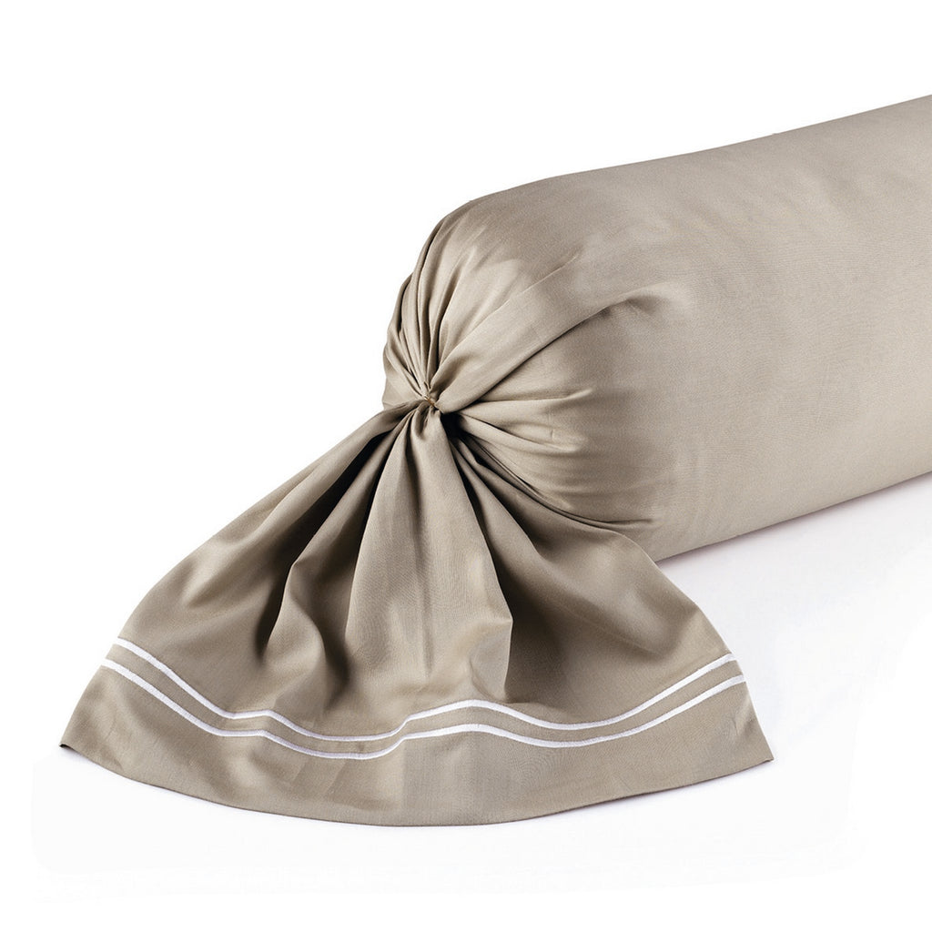 Annecy - Taie De Traversin - Satin De Coton - Blanc / Taupe