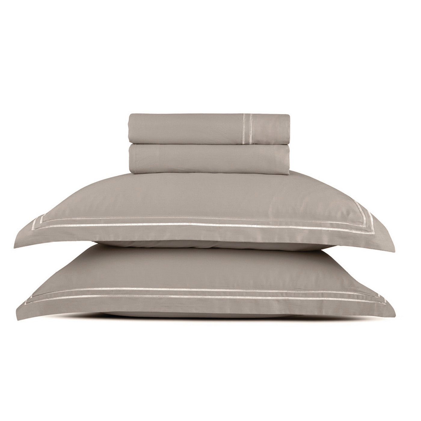 Annecy - Ensemble De Draps - Satin De Coton - Blanc / Taupe