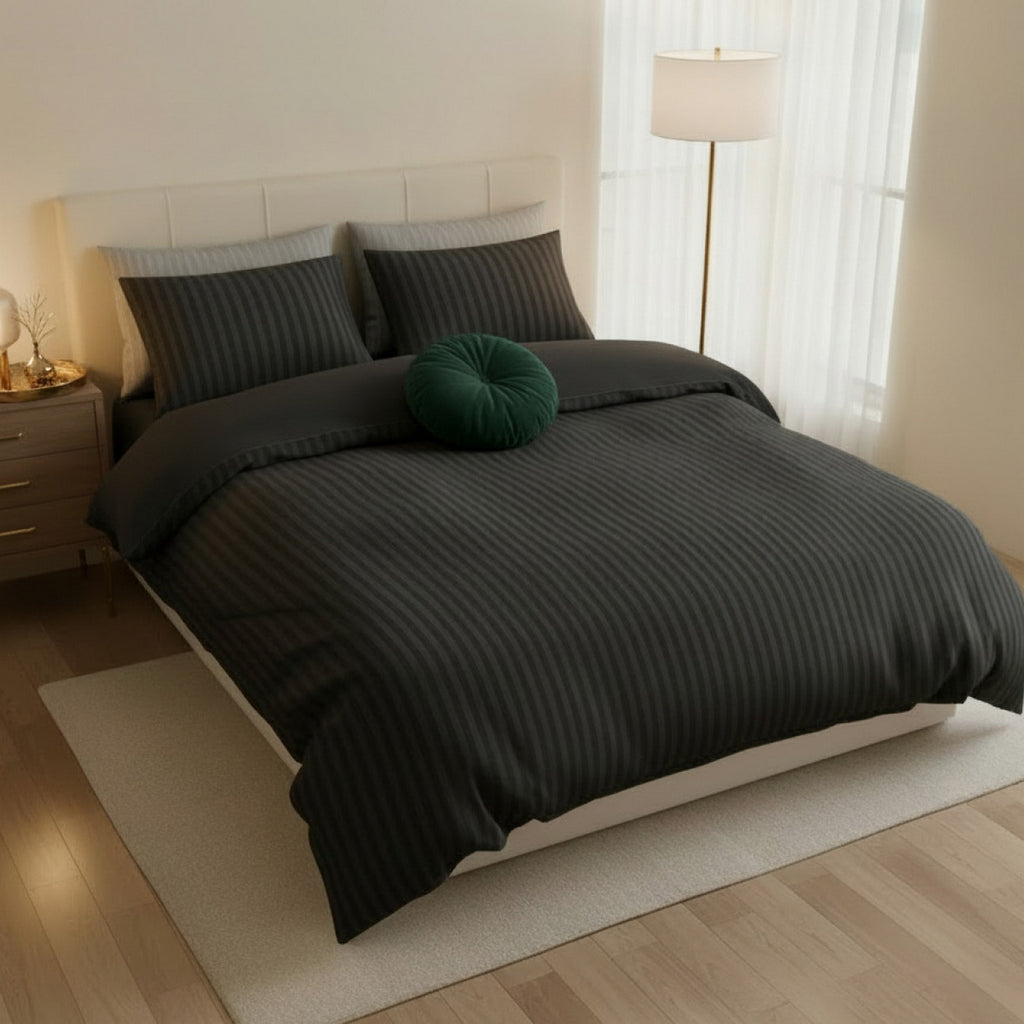 Dobby Stripe Woven - Flat Sheet - Cotton Satin - Grey 03