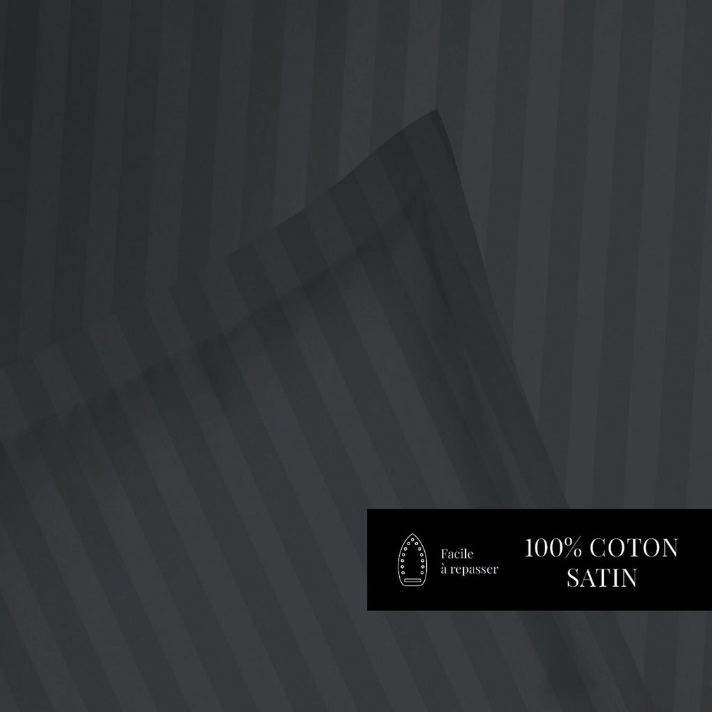Dobby Stripe Woven - Flat Sheet - Cotton Satin - Grey 03