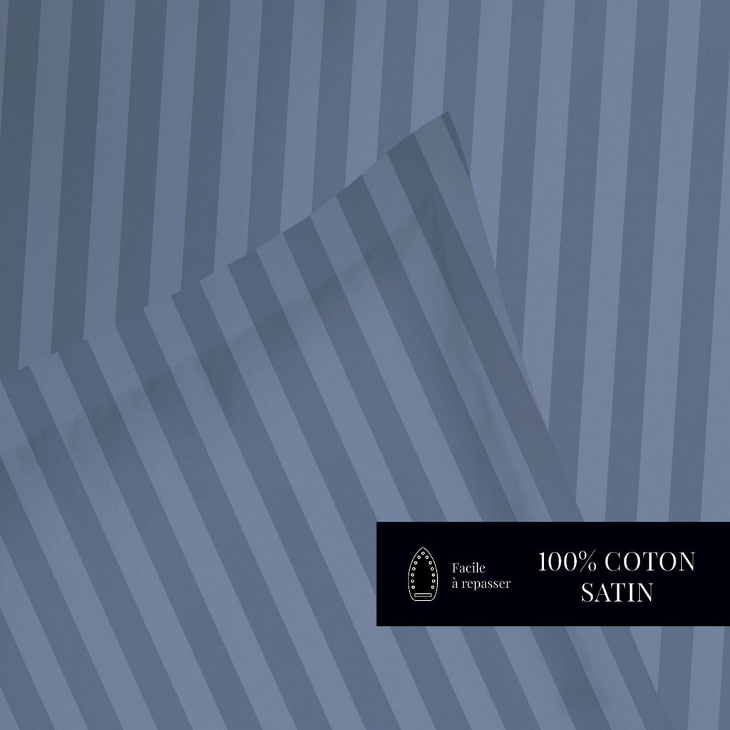 Dobby Stripe Woven - Juego De Sábanas - Satén De Algodón - Azul 06