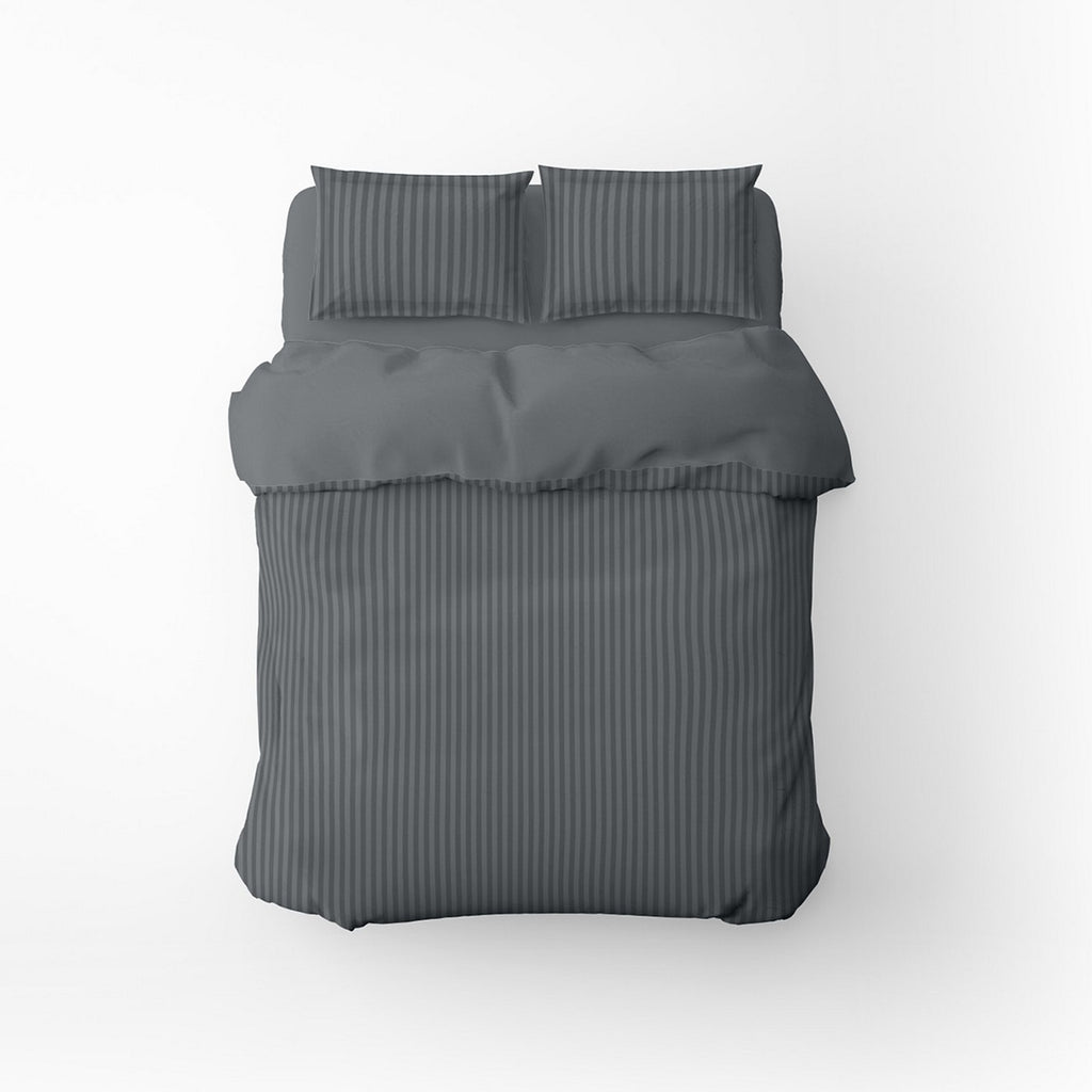 Dobby Stripe Woven - Duvet Cover + Pillowcase - Cotton Sateen - Grey 02