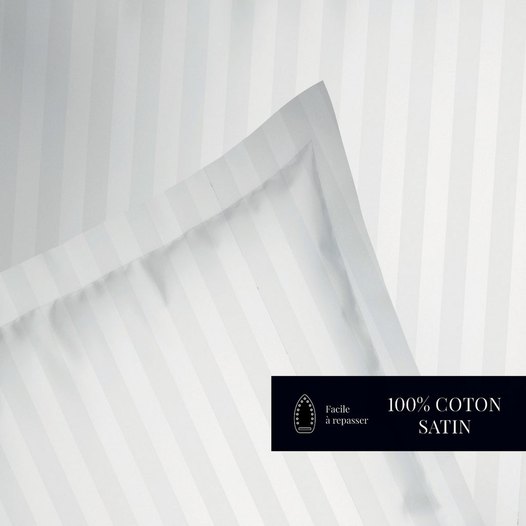 Dobby Stripe Woven - Flat Sheet - Cotton Satin - White 01