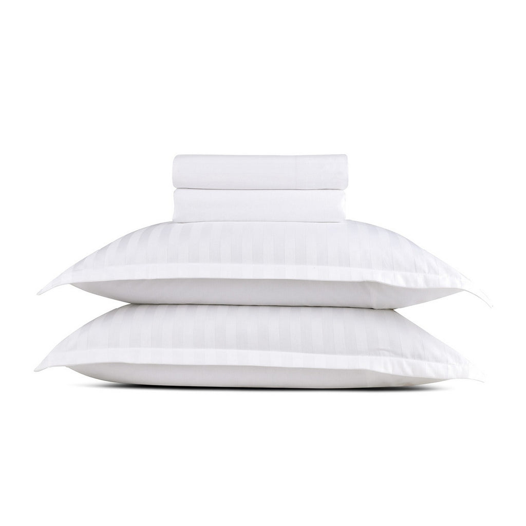 Dobby Stripe Woven - Juego De Sábanas - Satén De Algodón - Blanco 01