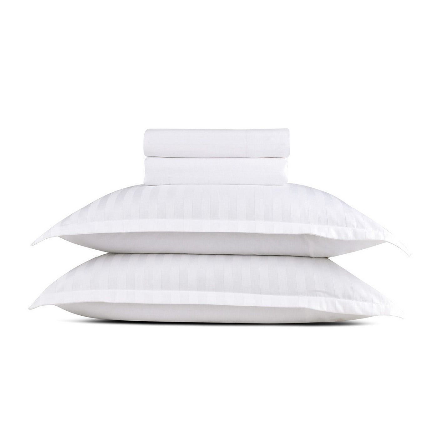 Dobby Stripe Woven - Juego De Sábanas - Satén De Algodón - Blanco 01