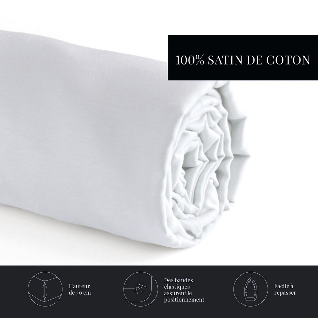 Uni - Drap-Housse - Satin De Coton - Blanc 01