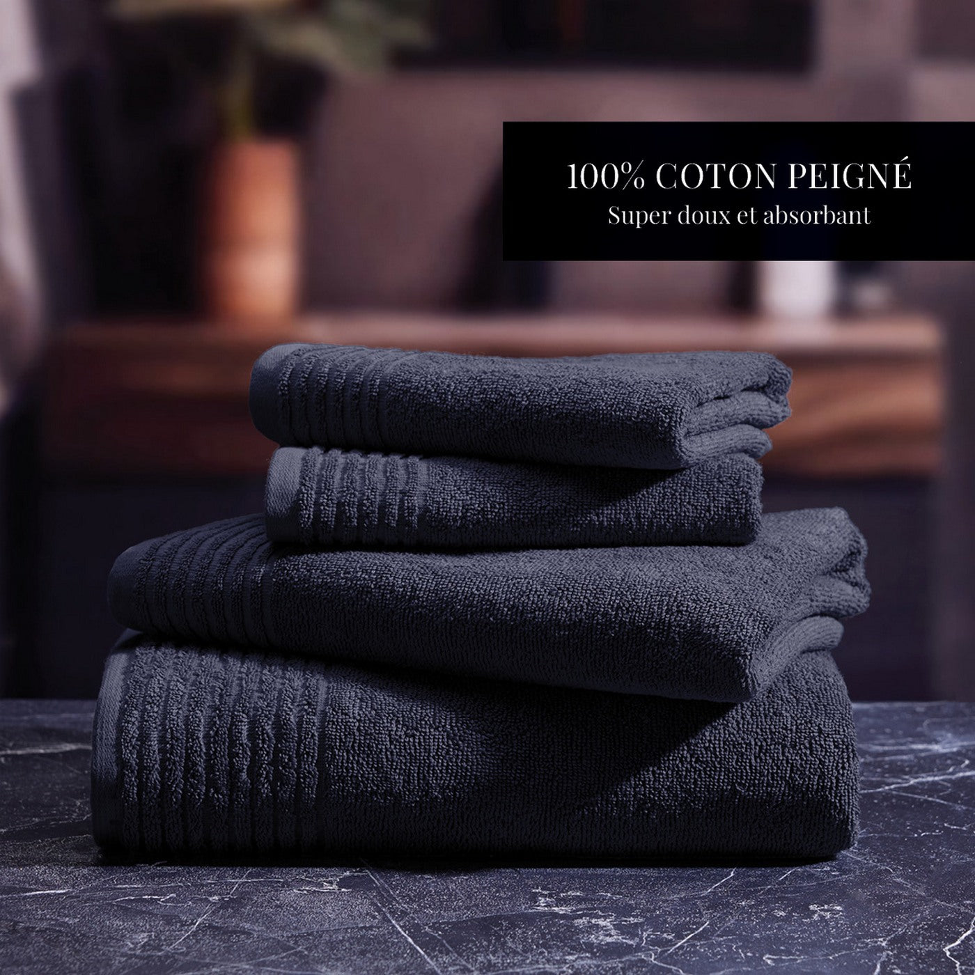 Pattern 19 - Tapis De Bain Coton - Bleu Marine