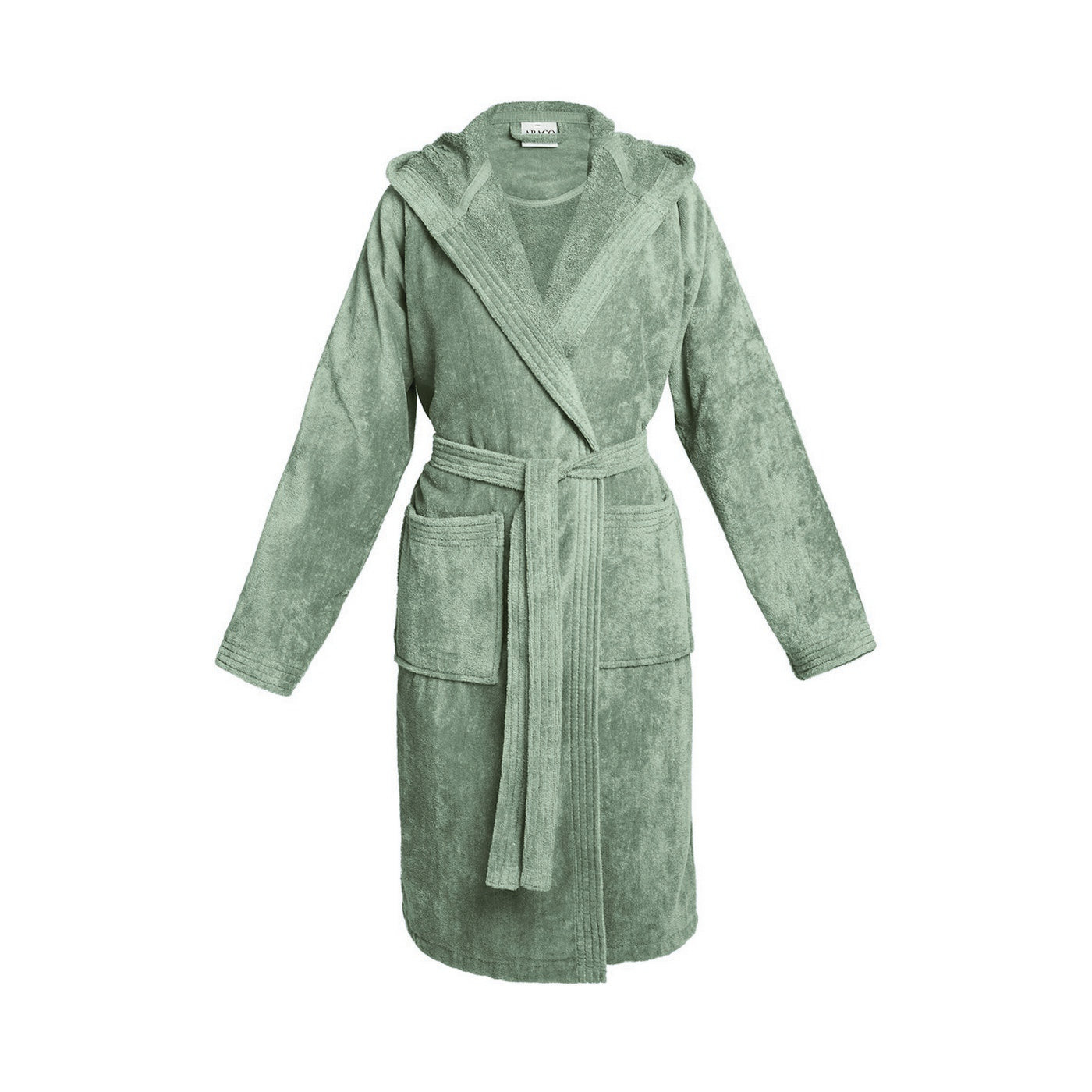 Uni - Cotton Velvet Bathrobe With Hood - Sage Green