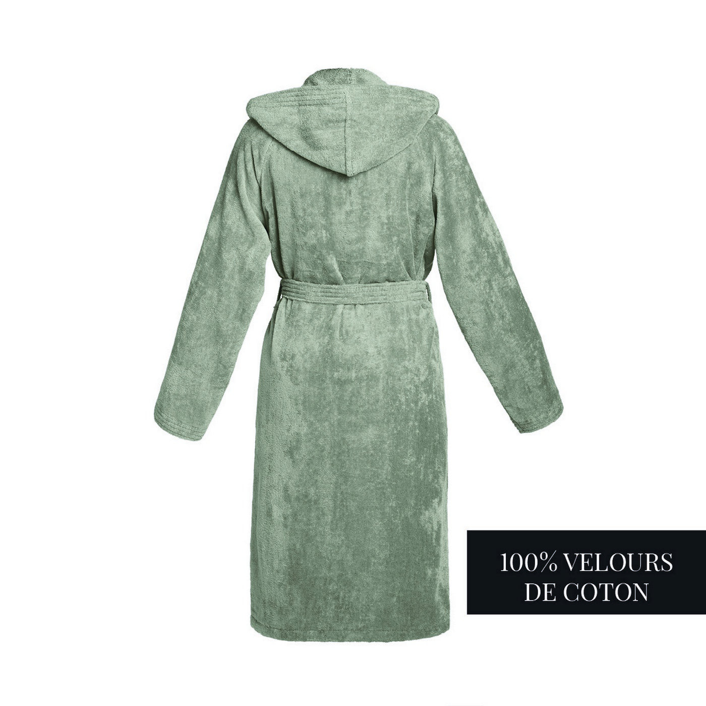 Uni - Cotton Velvet Bathrobe With Hood - Sage Green