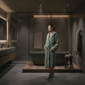 Uni - Cotton Velvet Bathrobe With Hood - Sage Green