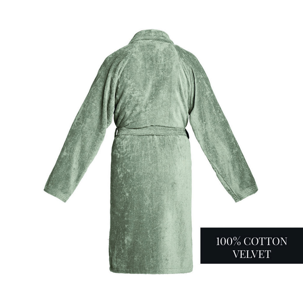 Uni - Peignoir À Col Châle Velours De Coton - Vert Sauge