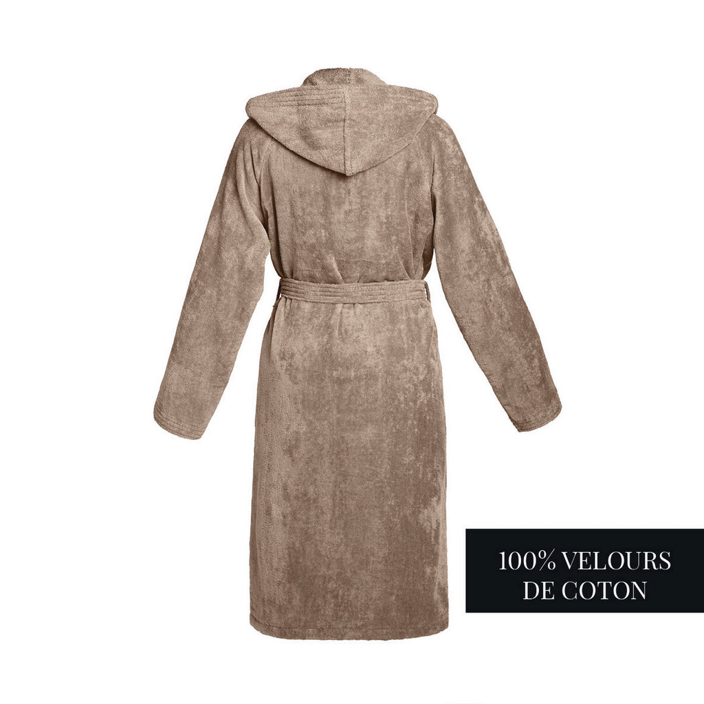 Uni - Peignoir Coton Velours Avec Capuche - Taupe