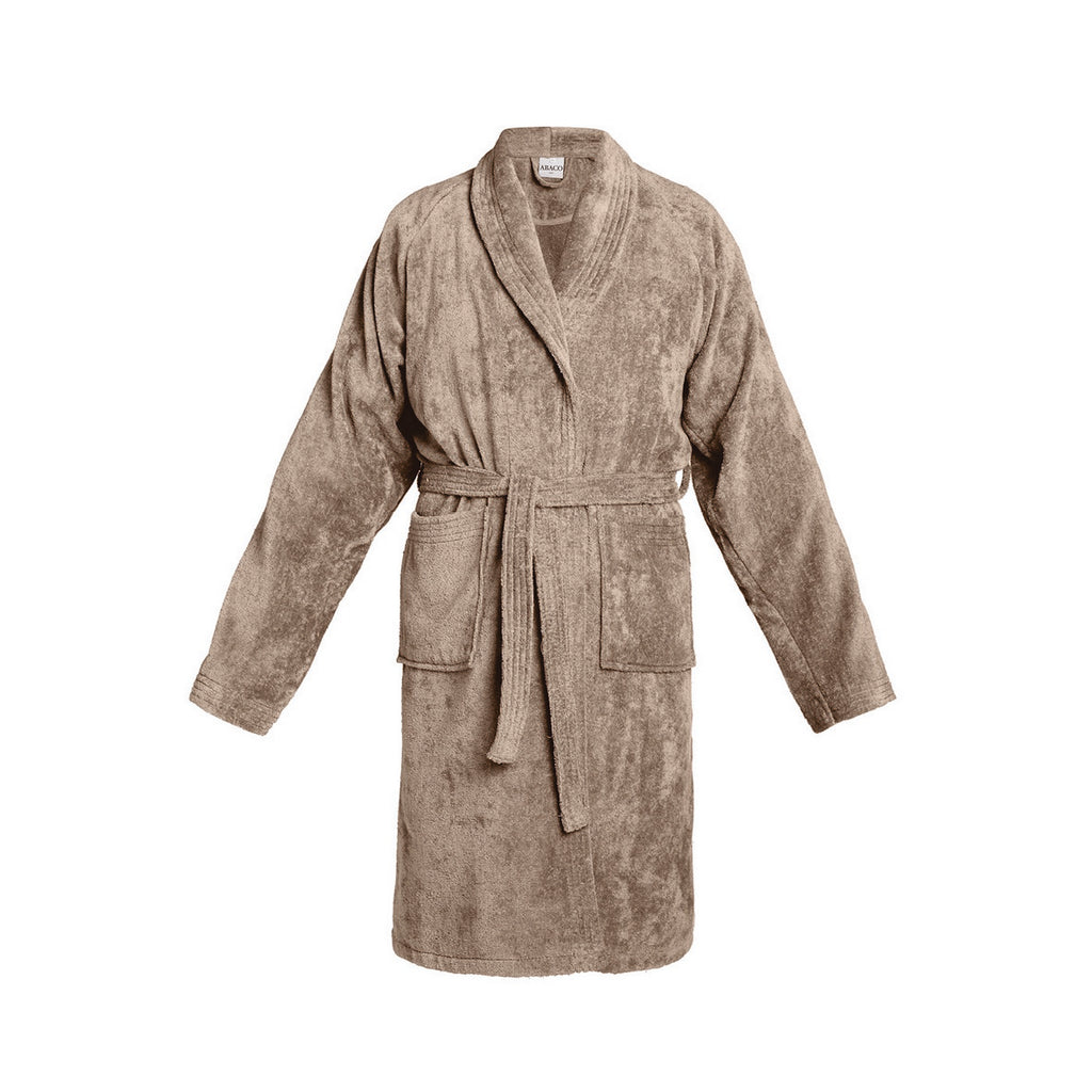 Uni - Peignoir À Col Châle Velours De Coton - Taupe