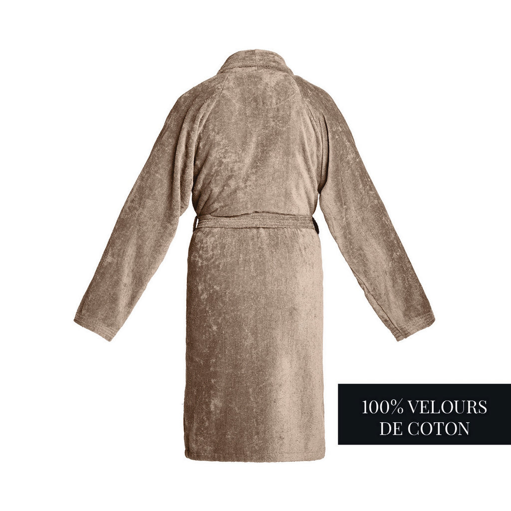 Uni - Peignoir À Col Châle Velours De Coton - Taupe