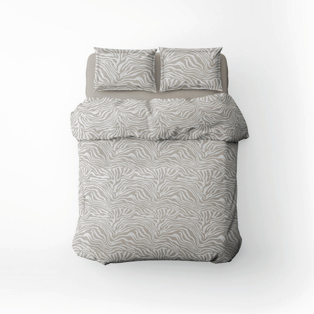 Evasion Zébrée - Housse De Couette + Taie D'Oreiller - Satin De Coton - Taupe