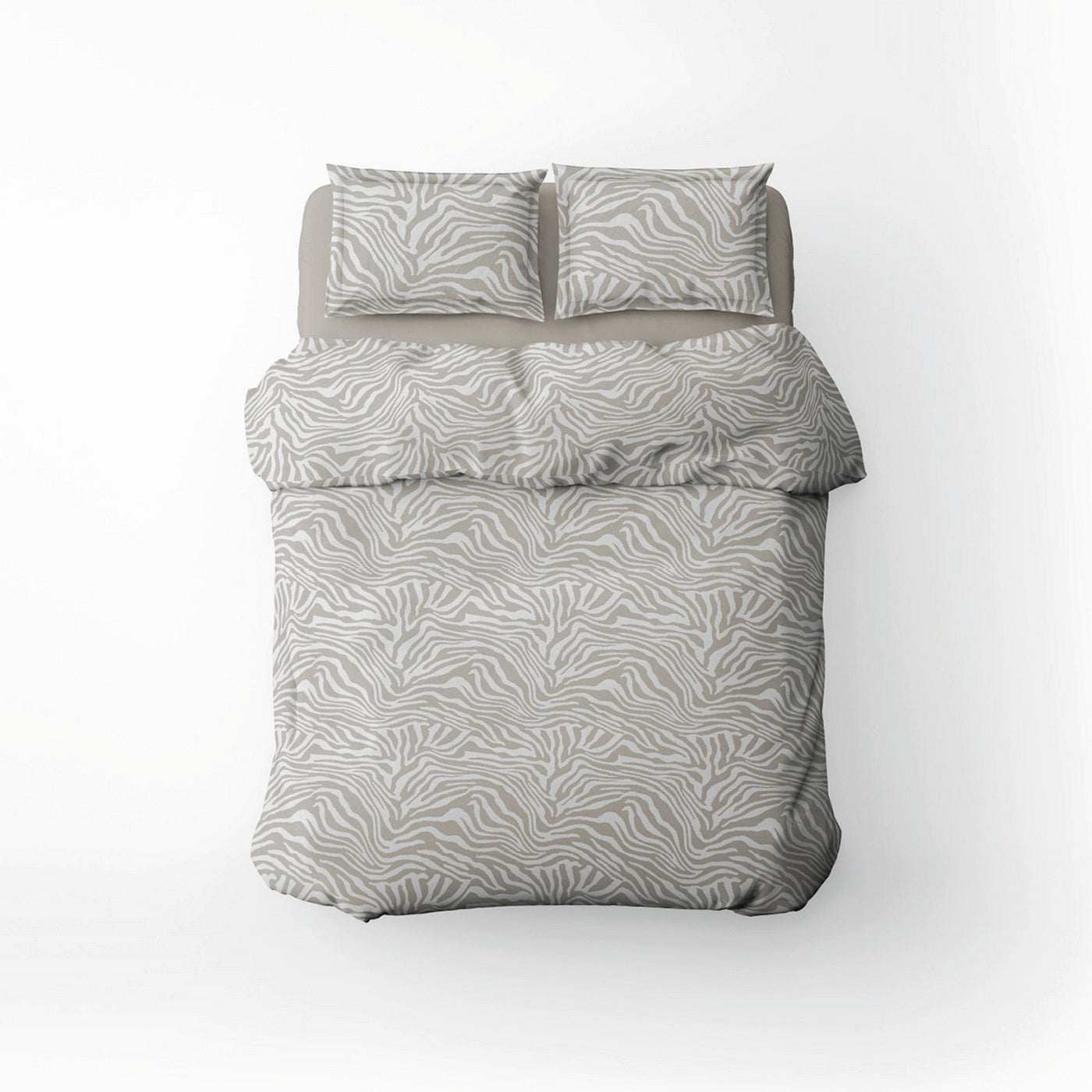 Evasion Zébrée - Housse De Couette + Taie D'Oreiller - Satin De Coton - Taupe