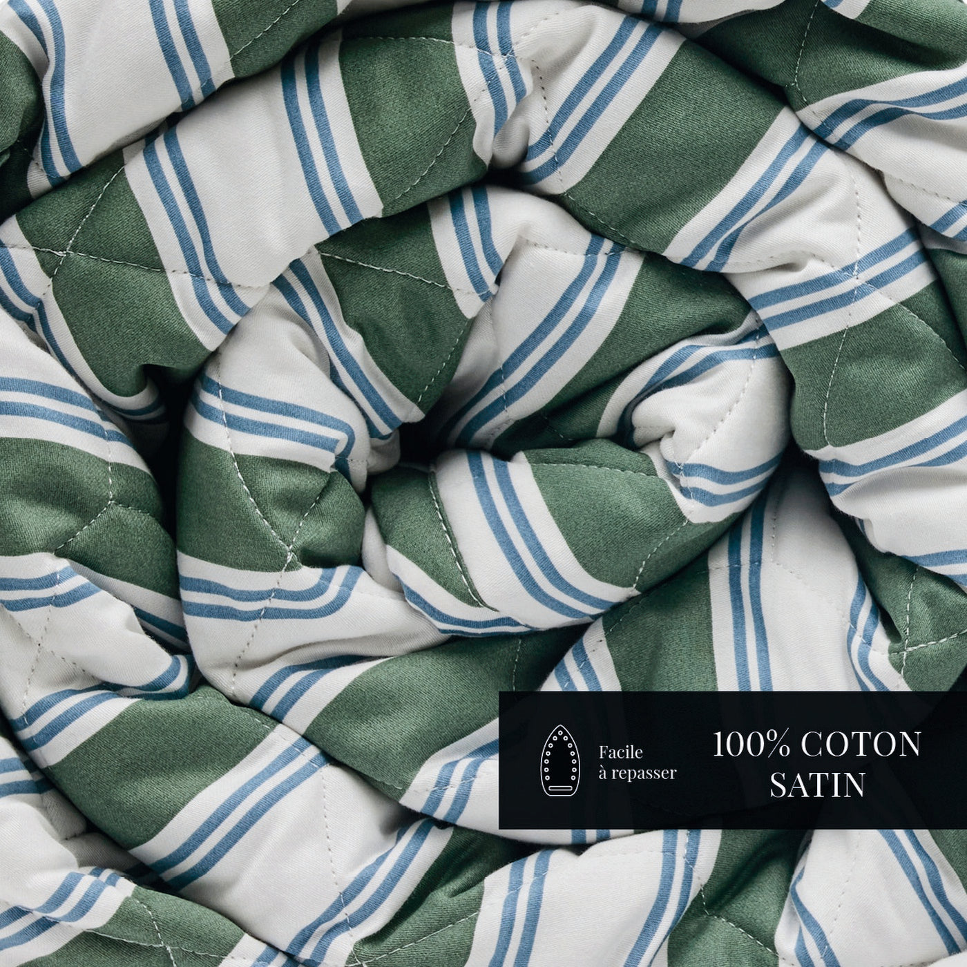 Soline - Couvre-Lit - Satin De Coton - Vert / Bleu