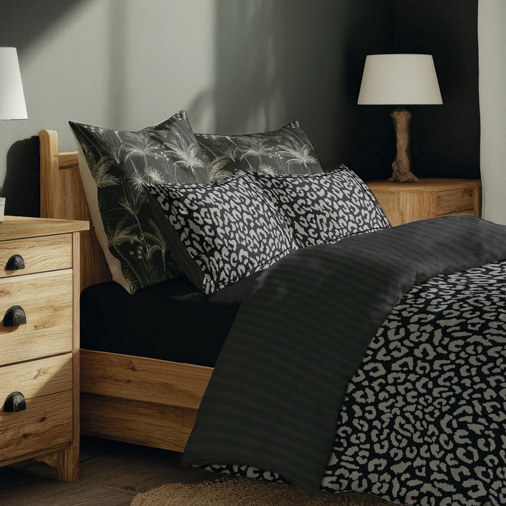 Instinct - Housse De Couette + Taie D'Oreiller - Satin De Coton - Noir