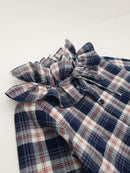 Blouse Chevaleret   Tartan Coton Gots Col Victorien  - Bleu