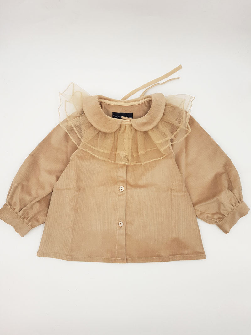 Blouse Charonne   Velours Milleraies Col Amovible En Tulle  - Camel