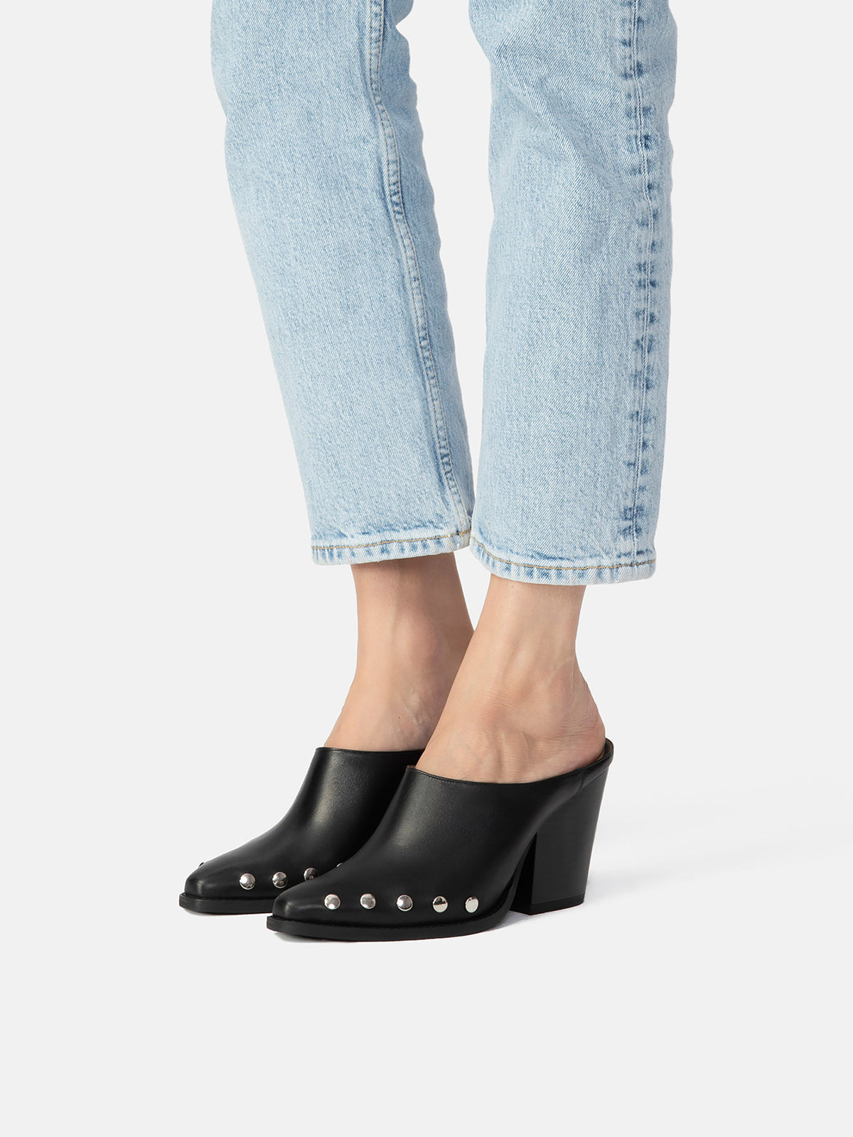 Silver Stars Heeled Mules - Black
