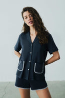 Ensemble De Pyjama Court Détaillé En Point De Viscose Talia - Bleu