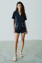 Ensemble De Pyjama Court Détaillé En Point De Viscose Talia - Bleu