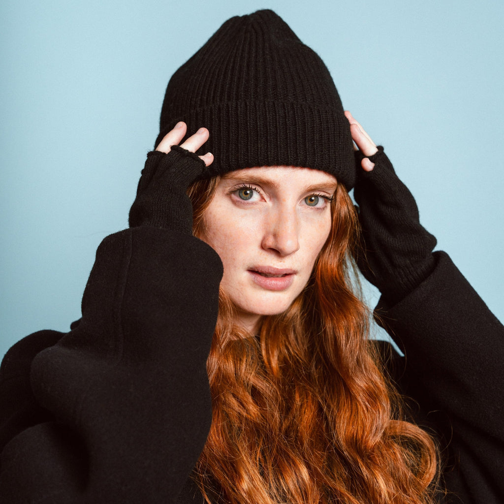 Guantes sin dedos de lana - Negro
